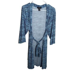Rene Rofe Robe Women's XL Blue Tie 3/4 Sleeve Printed Open Sleep Lightweight